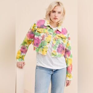 Free People / Glamorous Denim - NWT - Cropped Denim Tie-Dyed Jacket - Medium